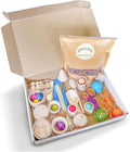Rainbow Rice and Sensory Bin Tools (30 Pieces), Wooden Sensory Bin Tools and Scoops with Chemical-Free and Food-Safe Rice, Table Tools for Fine Motor Skills