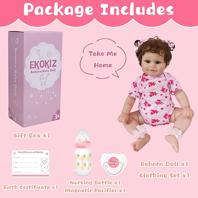 Lifelike Reborn Baby Dolls Girl, 20-Inch Realistic Baby Doll with Hair Baby Doll That Looks Real Cloth Body Newborn Girl with Complete Accessories for Kids 3+, Lovely& Pretty Girls
