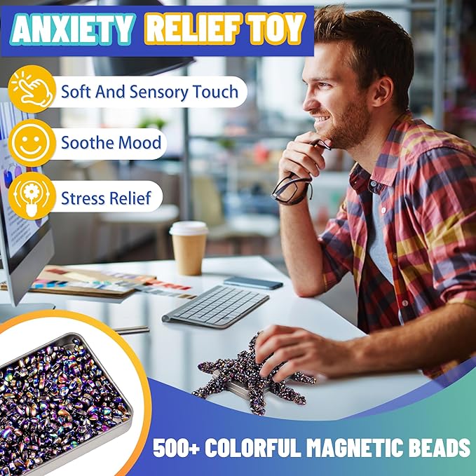 Magnetic Fidget Balls Adult Gift for Teen Boy, 500pcs Weak Magnet Beads Toy Metal Ferrite Putty Quiet Office Desk Stress Anxiety Relief Items Cool Gadget Stuff Sensory Stones for ADHD Autism Autistic