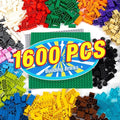 1600 Pieces Building Bricks, Building Bulk Block with 2 Packs 24x24 Studs Sticky Plate and 46PCS Wheel Accessory - Compatible with All Major Bricks, Gfits for Kid - 18 Shape/16 Color