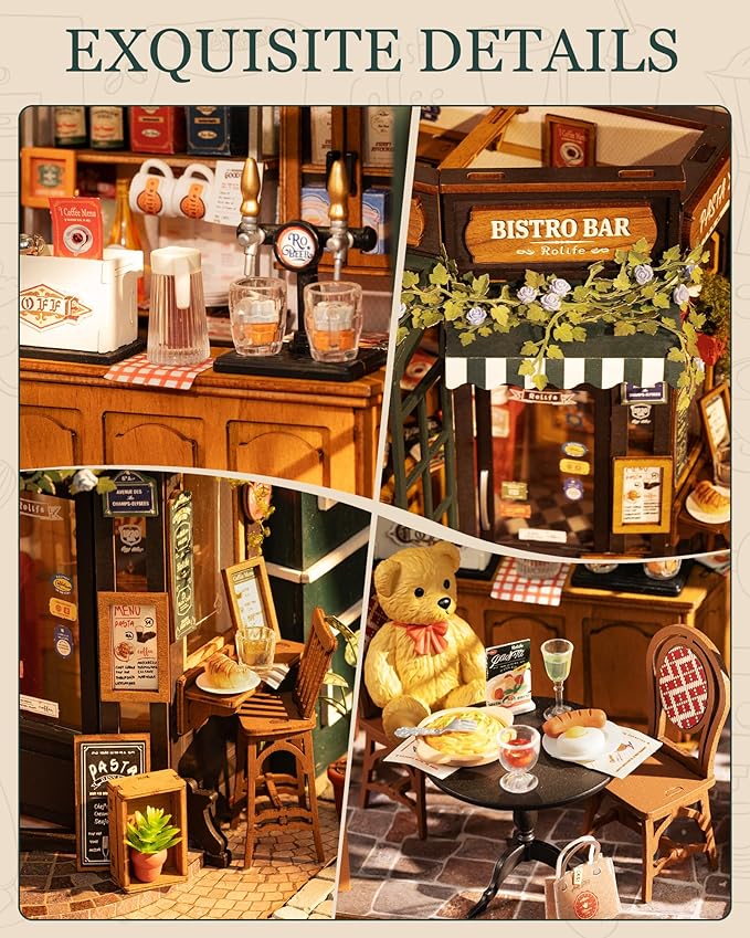 ROBOTIME DIY Tiny House Kit, Miniature House Kit for Adults to Build, Mini House Kit with Furniture, Halloween/Christmas/Birthday Gifts for Men/Women（Tipsy Restaurant）