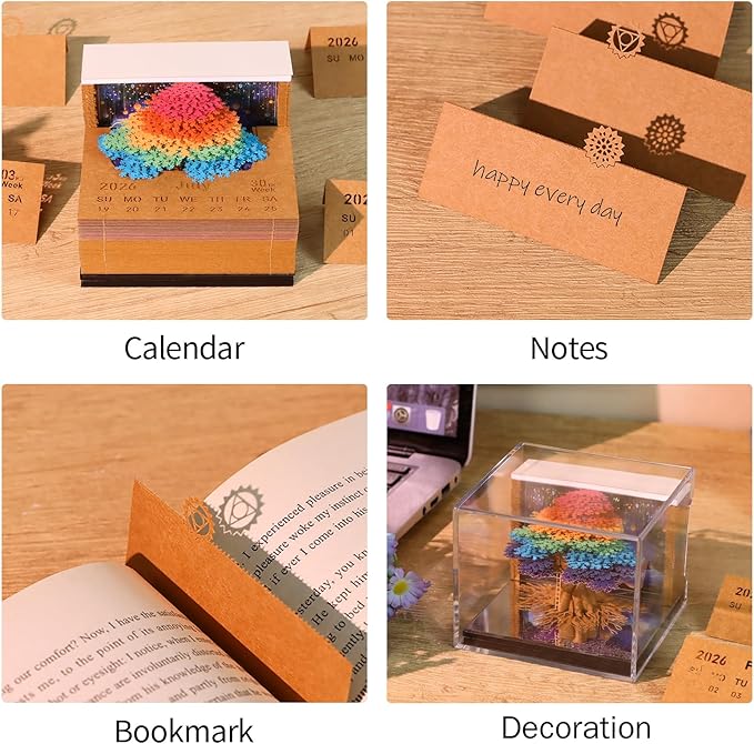 3d Calendar 2026,Hand Tear DIY Art 3d Calendar,Perfect Combination Of Artistic And Practical Design With Lights,Suitable For Note Taking,Decorative Ornaments,Holiday Gifts (colorful)
