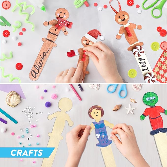 50 Pack People Shaped Wooden Craft Sticks, 5.25" Person Shape Wood Popsicle Sticks, Unisex Student Classroom Crafts DIY Sticks