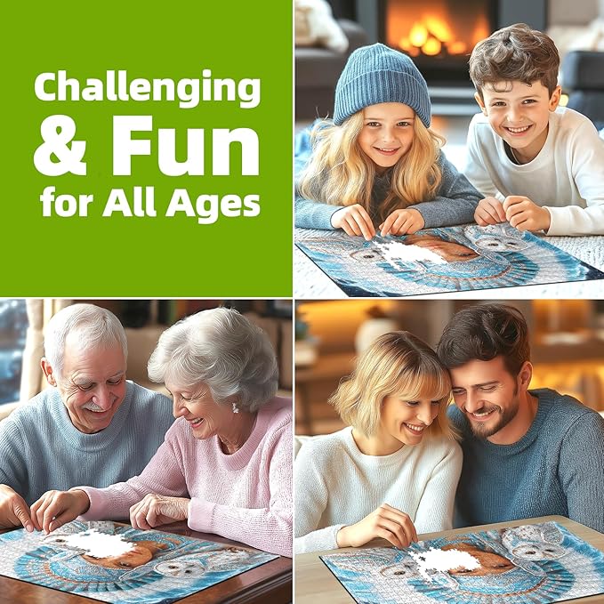 Owl Fantasy 500 Piece Jigsaw Puzzle for Adults - Winter Theme Mystical Art with Snowy Owls & Tribal Beadwork - Challenging Puzzle for Game Night, 20"x20"