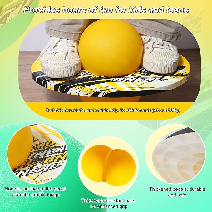 Junkin 2 Pcs Pogo Ball Trick Board Toy Balance Board Pogo Balance Bounce Ball with Pump and Strong Grip Deck for Fun Challenge Fidget Indoor,Outdoor Toys