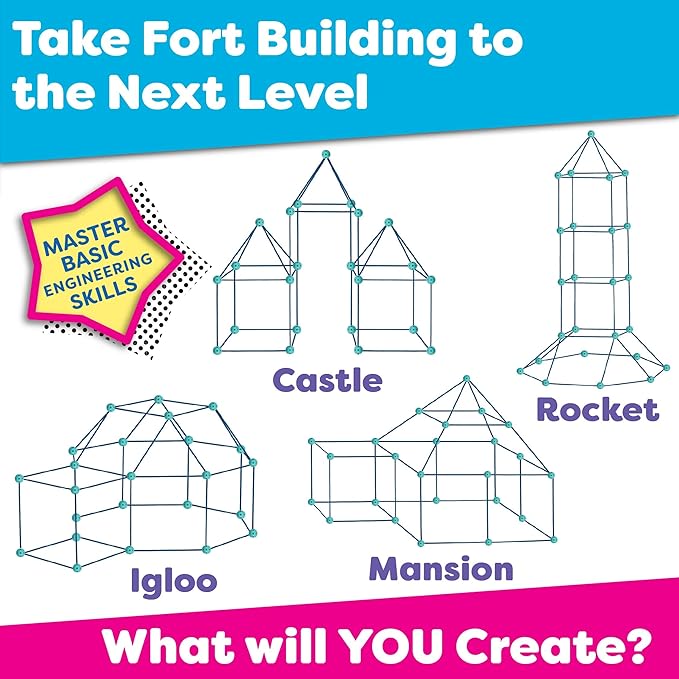 Power Your Fun Forts Kids Tent - 81 Pack STEM Toy Fort Building Kit, Building Toys Play Tent Indoor and Outdoor Playhouse for Kids Construction Toys with 52 Rods and 29 Spheres (Green, Blue)