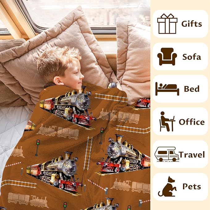Boys Blanket Gift Cute Train Blanket for Kids Adults, 40x50 Inches Lightweight Soft Throw for Couch Chair Bed Office