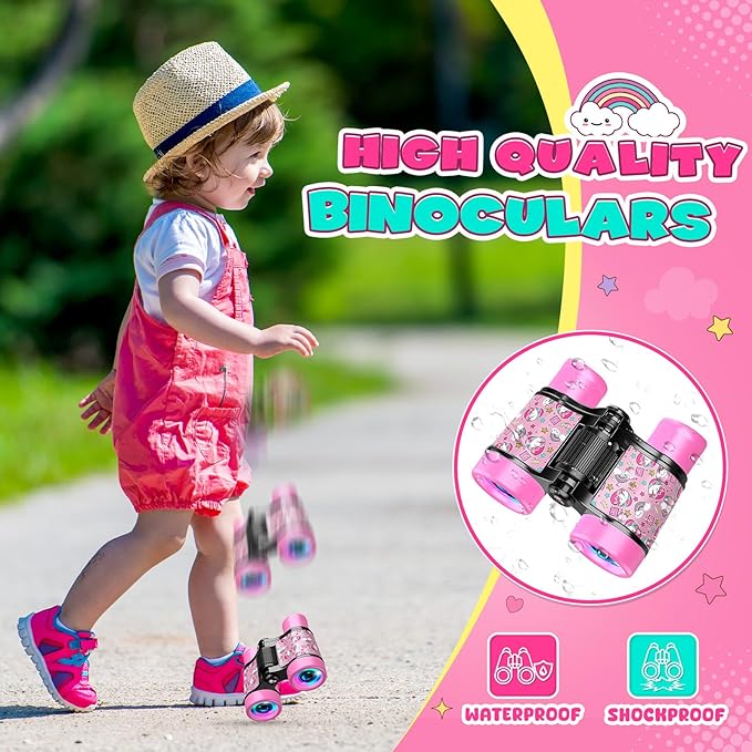 Unicorn Binoculars Toys for Kids 3 4 5 6 7 8 Year Old Girls Christmas Birthday Gifts for Girl Kid Toddler Ages 3-5 4-6 Toddlers Pink Binoculars Toys Bird Watching Outdoor Camping Toy Stocking Stuffers