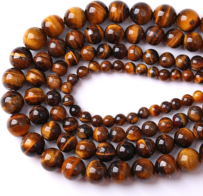 120PCS 6MM Natural Stone Yellow Tiger Eye Stone with Iron Mine Beads for Jewelry Making DIY Bracelet