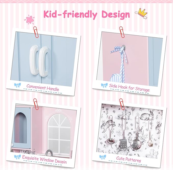 Play Kitchen for Kids, Wooden Kids Kitchen Playset w/Faucet, Sink, Stove, Oven, Window, Cookware, Storage Cabinets, Toddler Role Play Kitchen Pretend Play Toy Set Gift for Girls Boys Ages 3+