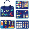Montessori Busy Book I Toddler Busy Board I Travel Toys for Toddlers 2-4 Quiet Sensory Activity Board I Fine Motor Skills Learning Shapes Colors Animals I Gift Toys For Boys -8 Pg, Blue