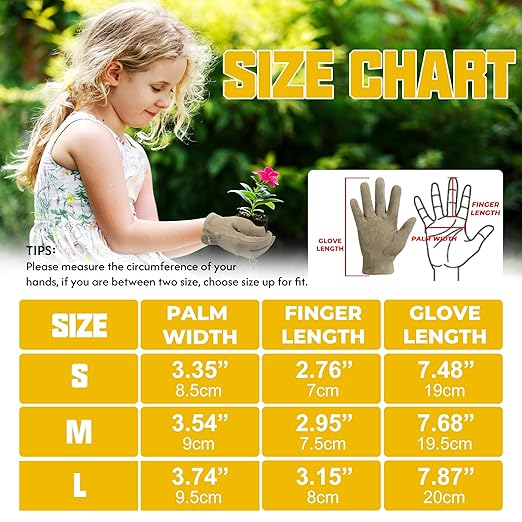 HANDLANDY Kids Genuine Leather Work Gloves for ages 3-11, Children Gardening Gloves for Boys, Girls (Medium (for age5-7), 2 pairs)