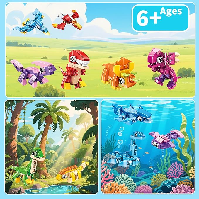 Dinosaur Party Favors for Kids, 24 Packs Mini Dinosaur Building Blocks Toy Animals Building Sets, Dino Carnival Goodie Bags Fillers, Classroom Prizes Christmas Birthday Gifts for Student,Kid Age 6-12
