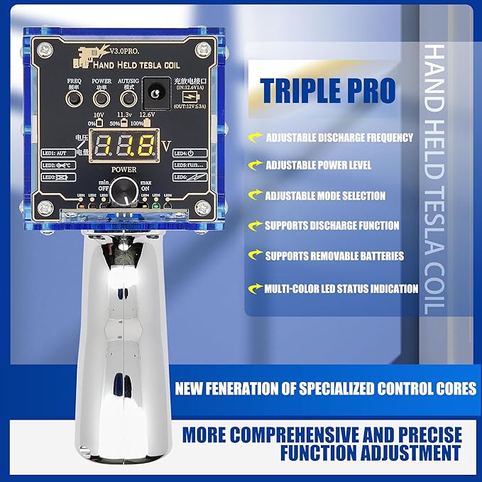 2025 Tesla Coil Handheld Gun,Plasma Coil Desktop Toy Science Education kit Mode Touchable Artificial Lightning Spark Gap Arc Generator Teaching Experiment Tool Teen boy Gifts(Portable Mode of Charger)
