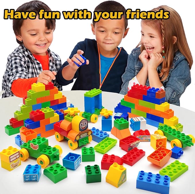 150 Pcs Classic Building Blocks Set for Toddlers 3-6, Large Building Bricks Train Educational Toy STEM Toys Compatible with Major Brands Gift for Kids