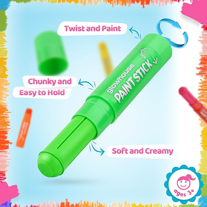 Tempera Paint Sticks Classic Colors 12 Pack - Non-Toxic, Washable, No Mess, Multi-Color for Kids Perfect for Creative Art Projects