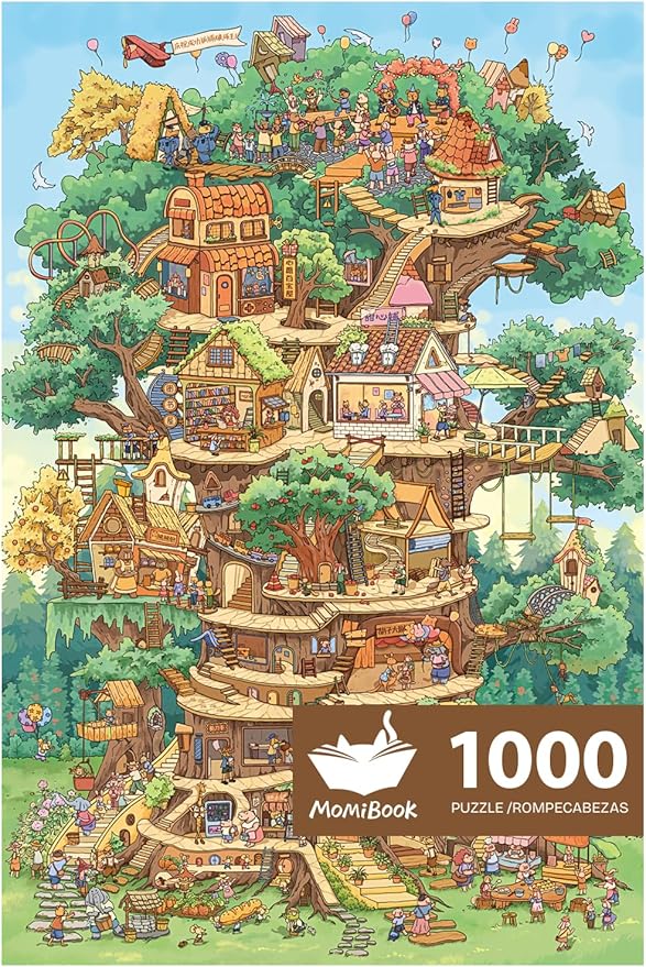 MOMIBOOK 1000 Piece Puzzle for Adults Jigsaw Puzzles of The Wonderful Tree House Expedition, Luminous Painting Image Challenging Hard Impossible Puzzle Unique Funny Party Christmas Birthday Gifts