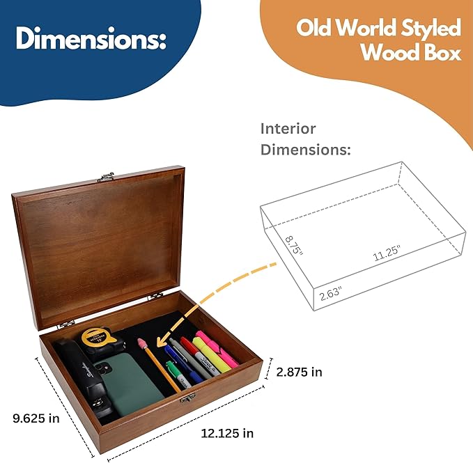 WE Games Custom Engraved Wooden Treasure Box with Lid & Brass Latch - Walnut Finish