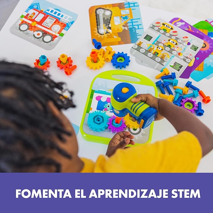 Educational Insights Design & Drill Gears Workshop - Construction Toys & Toddler Tools, Kids Tool Set with Real Electric Drill Toy, Take Apart STEM Set, Building Kits and Gifts for Ages 3+