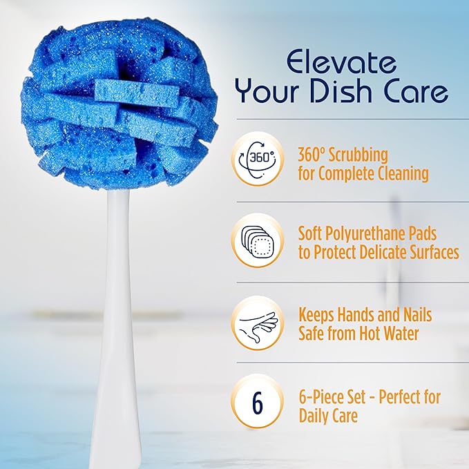 Compac Home Dish Wand China Durable Foam Sponge Petals Brush and Clean Dishes, Pots, Bottles, & Glassware, 2 Count