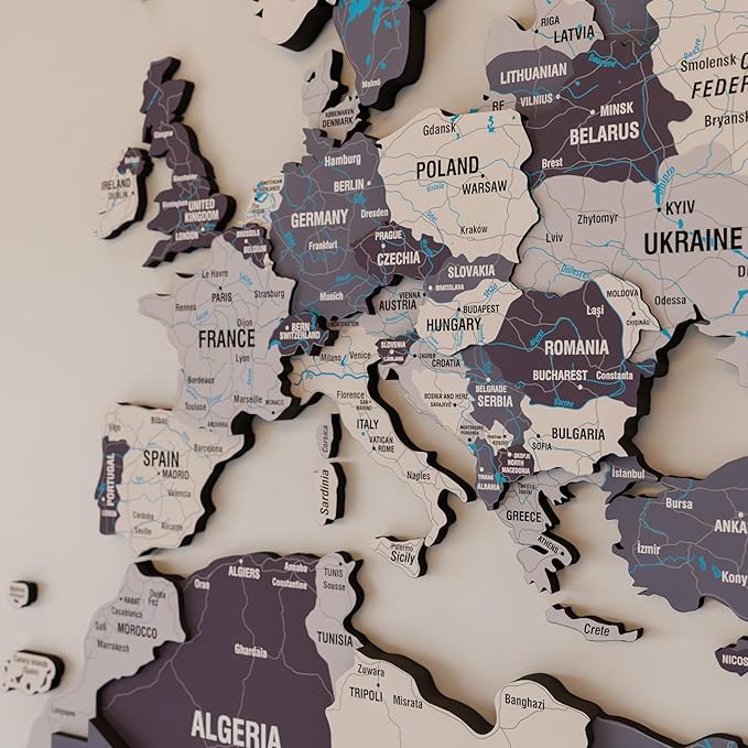 Colorfull Worlds 3D Wooden World Map Wall Art - Premium Multicolored World Travel Map for Wall Decor with Push Pins- Ideal Housewarming Gift & Travel Tracker (Medium, Nimbus)
