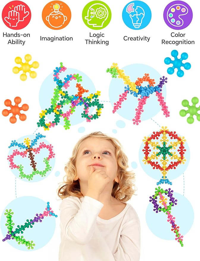 200PCS Interlocking Snowflake Building Block Toy for Kids Ages 3+ (Rainbow Colors)