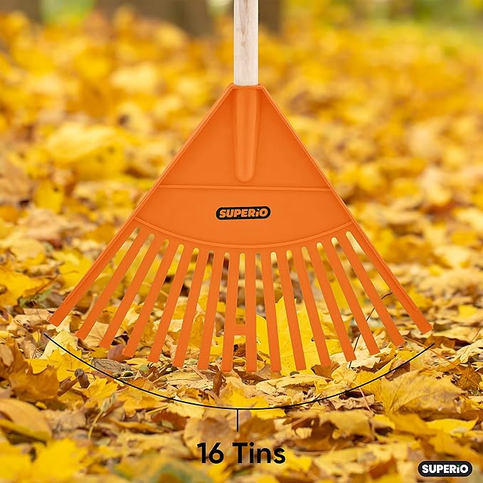 Pack of 2 Kids Rake with Hardwood Handle, Durable Plastic Head to Sweep Leaves in Lawn and Tidying Up The Garden, 34" (Orange)