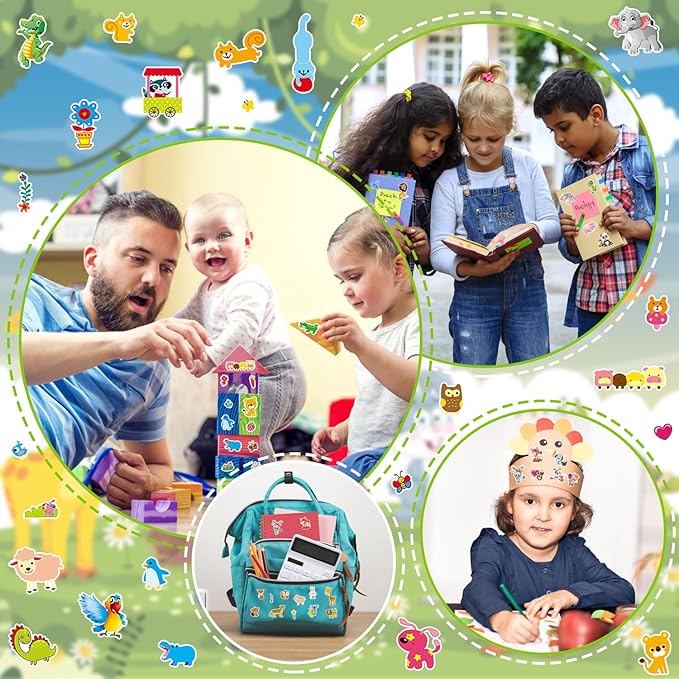 36 Sheets Animal Stickers for Kids - 900+ 3D Puffy Stickers Jungle & Farm Theme | Lion, Panda, Elephant, Giraffe | Reusable, Waterproof | Crafts, Scrapbooking, Party Favors