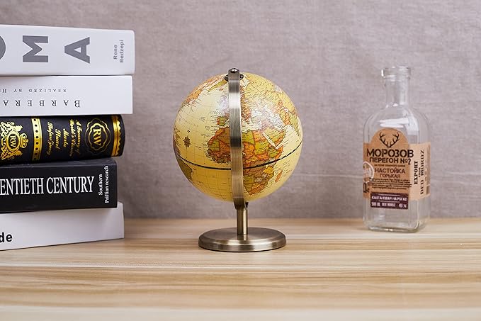Annova Antique Globe Dia 5.5-inch / 14CM - Educational/Geographic/Modern Desktop Decoration - Stainless Steel Arc and Base - for School, Home, and Office (Antique 5.5“) (Brown-1)