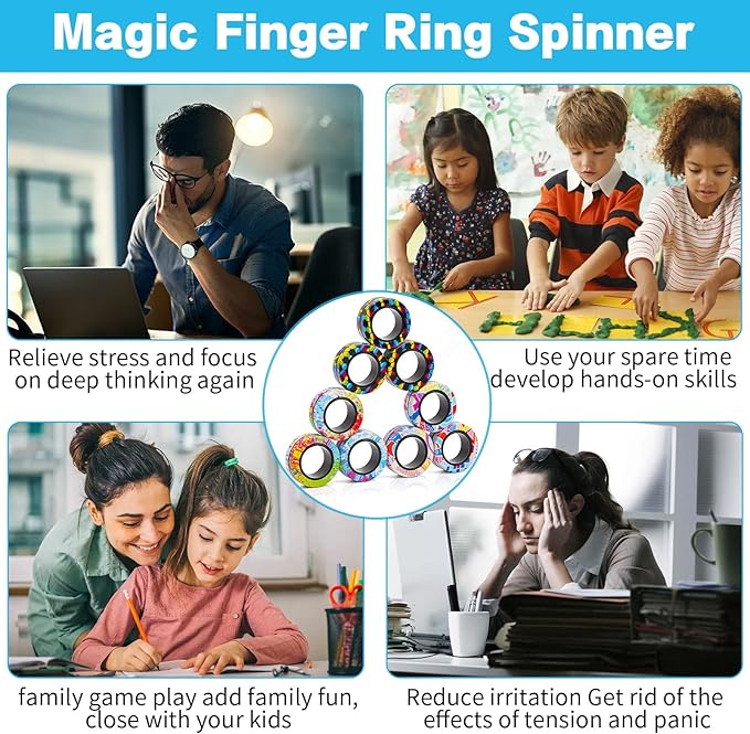 18Pcs Magnetic Rings Fidget Toys Spinner Set Halloween Party Favors,Finger Magnet Rings Endless Hours of Fun ADHD Stress Relief Fidget Spinner for Relieve Anxiety Birthday for Adults Teens Kids