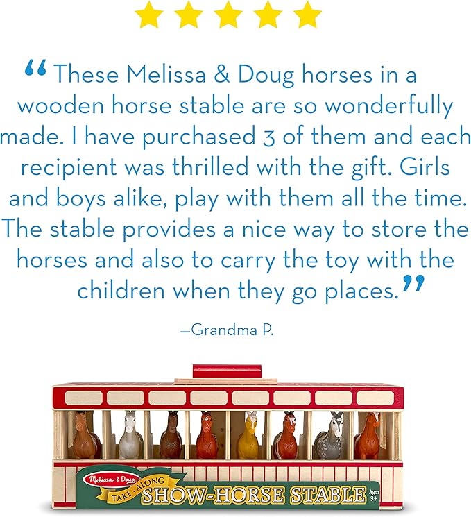 Melissa & Doug Take-Along Show-Horse Stable Play Set with Wooden Stable Box and 8 Toy Horses