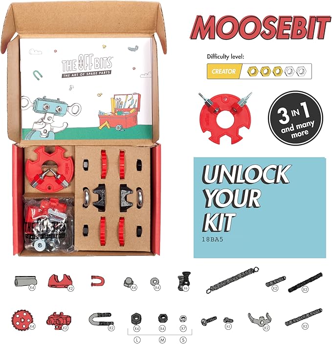 The Off Bits Erector Set: Animal Mini STEM Toys for Kids 6+, Toy Building Sets with Nuts & Bolts, STEM Building Toys Gifts for Boys and Girls (Red Moose)