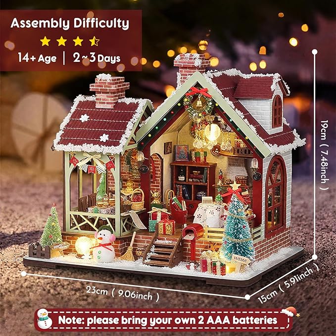 Christmas Miniature Dollhouse Kit, DIY Miniature House Kits for Adults, Mini Model Building Sets with Furniture, Snowman and Christmas Tree, Wooden House Kit Decoration Gift