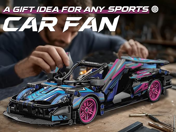 Sosuy Building-Block Race-Car Set, 1:18 Technical Model Kit 513 Pcs DIY Pull-Back Cyberpunk Toy for Boy Girl Kid Age 6+ Year, Birthday Gift for Teen Adult Display, Speed Super Sports Cars Bricks Icons