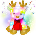 Cuteoy Light-up Singing Plush White Reindeer LED Musical Stuffed Animal Elf Adjustable Volume Lullaby Plushies Birthday Christmas Toy Gifts for Kids Toddler Girls, 13"