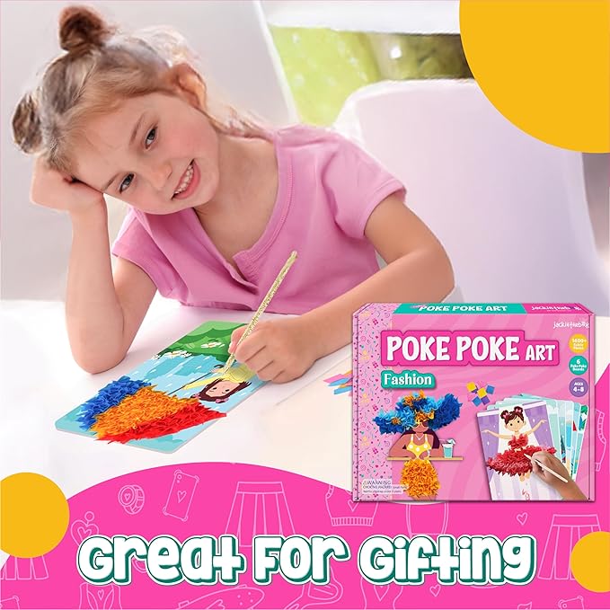 jackinthebox Poke Poke Art for Kids - Fashion Theme, Mess-Free Fabric Art and Craft, Flower Pressing Kits, Gift for Kids, Girl Gifts, Toys for Girls Ages 4 5 6 7 8