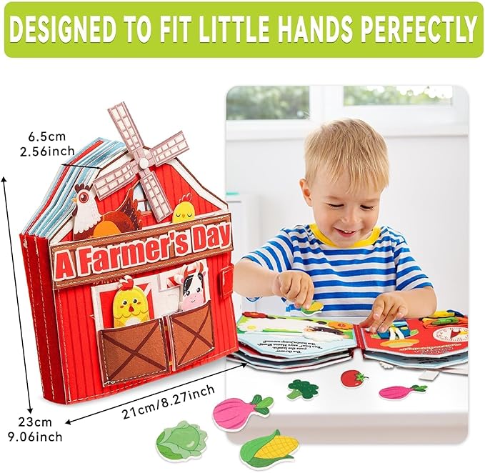 Busy Board for Toddlers 1-3, Farm Animals Quiet Busy Book for 1 Year Old, Felt Montessori Toys Educational Learning Activity Books, Airplane Car Travel Toys for Boys Girls Kids Birthday Gifts