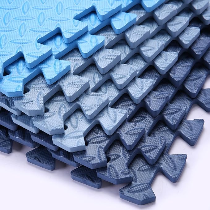 Foam Play Mat for Baby, 0.4 Inch Thick Foam Interlocking Floor Mats, Soft Non-Toxic Baby Playmat, Solid Colored Puzzle Play Mat Kids Floor Mats, 16 Tiles, Dark Blue/Blue/Gray Blue