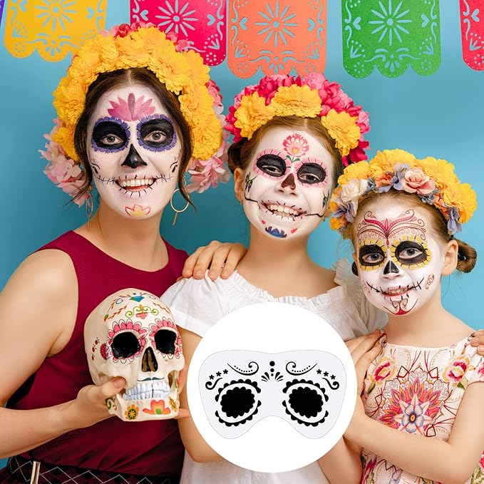 Fainne 68 Pcs Face Paint Stencils Kit, 48 Reusable Facial Painting Stencils with 10 Stickers 10 Painting Brushes Plastic Tattoo Templates for Halloween Party Makeup DIY Drawing Art(Weird Style)
