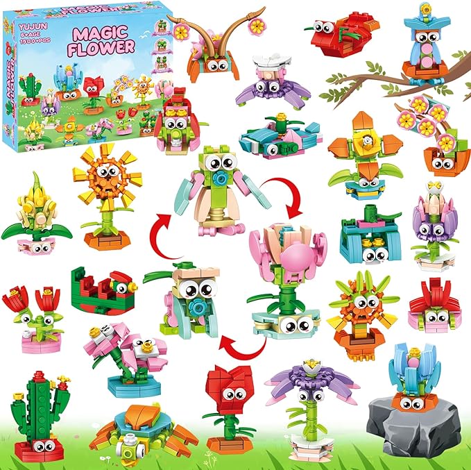 36 Pack Party Favors Building Blocks for Kids,Flowers Bouquets Building Toys DIY Unique Bricks Mini Animals Toys for Boys Girls Goodie Bags Stocking Stuffers Holiday Birthday Gifts Classroom Prizes