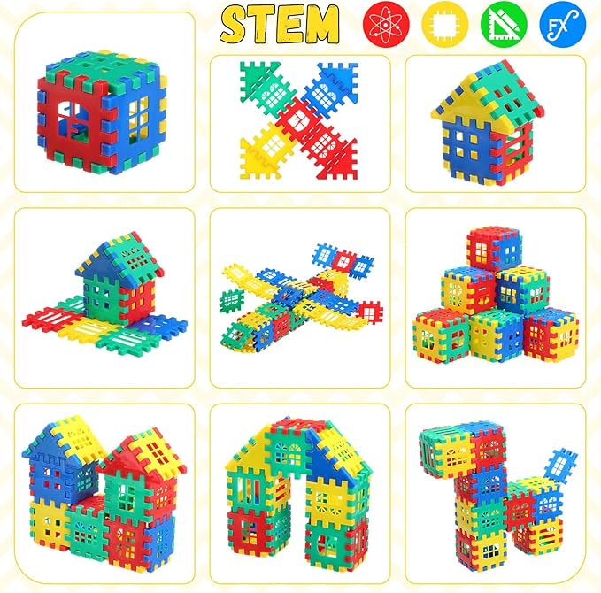155 Pieces Interlocking Building Blocks for Kids with Storage Box Building Toys Waffle Blocks for Kids Construction Learning Educational Toy Sets