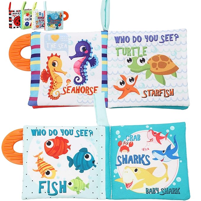 Baby Books Toys Gifts, Touch and Feel Cloth Crinkle Books for Babies,Infant Toddler Baby 0-3-6-12-18 Months,Early Learning Toys 6 to 12 Months 1-2 Years Old, Easter Shower Gift for Boys Girls,4 PCS