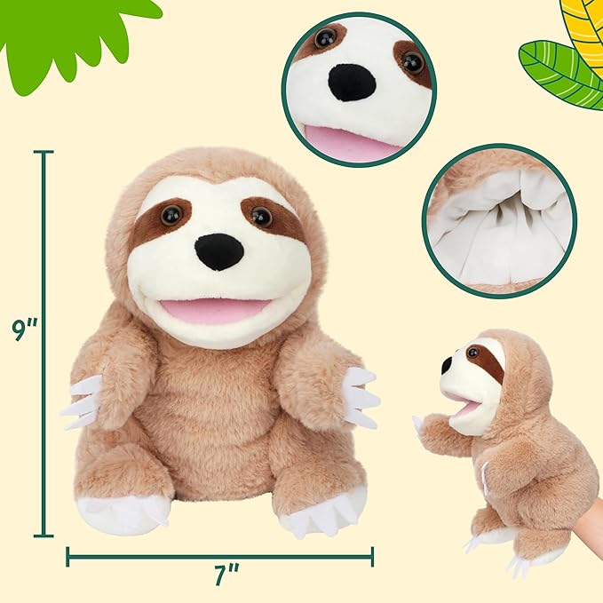 Easfan Sloth Hand Puppet with Movable Mouth Interactive Storytelling Cute Soft Plush Toy Creativity and Imagination Easter Christmas Birthday Gifts for Toddlers Kids,10’’
