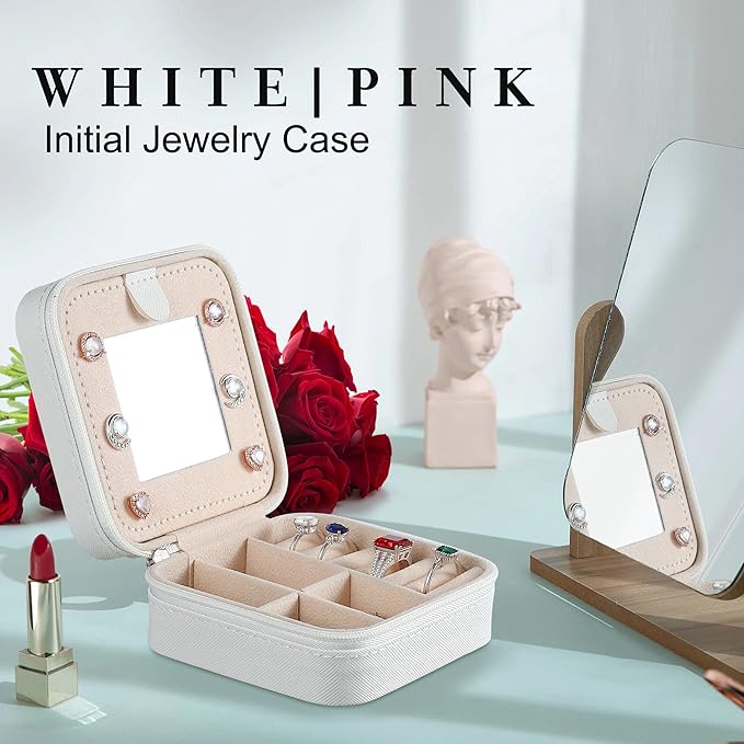 Parima Bridesmaid Gifts for Wedding Day, Bridesmaid Gifts for Women | Bridesmaid Proposal Gifts Unique Gifts | Wedding Travel Essentials Small Jewelry Box | Travel Jewelry Case - Letter S, White
