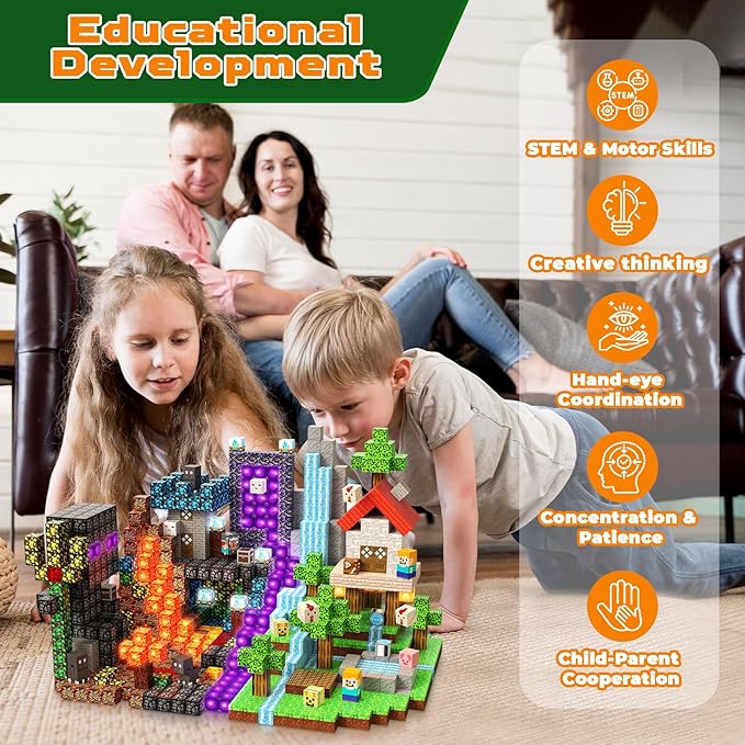 200 PCS Magnetic Blocks with Light Up Blocks - Magnetic Building Blocks, Magnetic Construction Cube Toys, STEM Sensory Learning Toys, Christmas Birthday Gifts for Toddlers Boys and Girls Age 3+