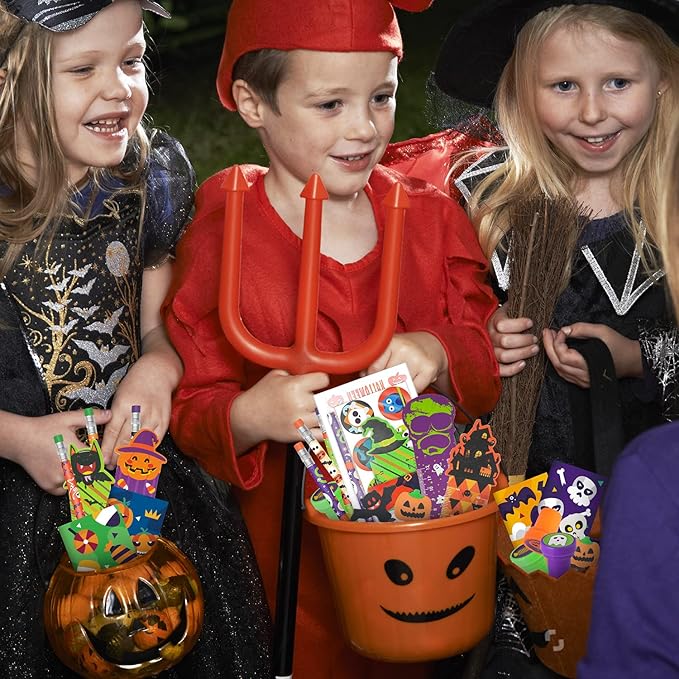 Shemira Halloween Party Favors for Kids,168pcs Halloween Stationery gift kit,Halloween Miniatures Prizes,Trick or Treating Goodie Bag Fillers including Notepad,Stamper,Sticker,Pencil,Eraser,Ruler
