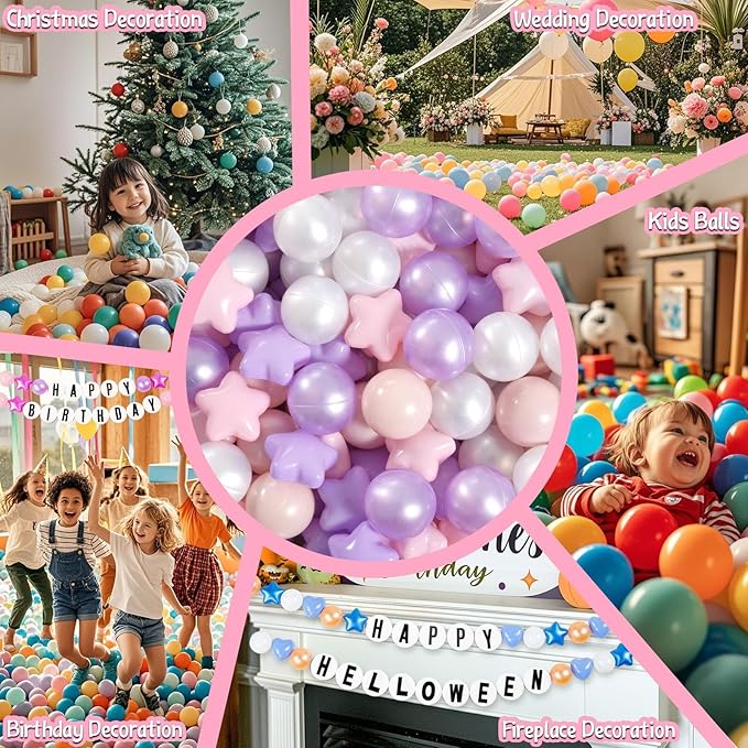 GOGOSO Pink and Purple Star Pit Balls for GirlsToddlers for Playhouse, Baby Pool, Play Ball Fun Centers, for Babies, Kids, Toddlers, Phthalate Free BPA Free