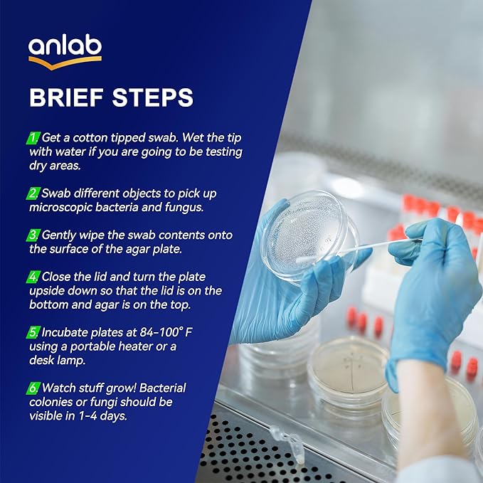 Nutrient Agar Petri Dishes Science Project Kit | Pre-Poured Agar Plates and Cotton Swabs for Science Experiments | Bacteria Science Kit - Sealed Separately (Items of 30)