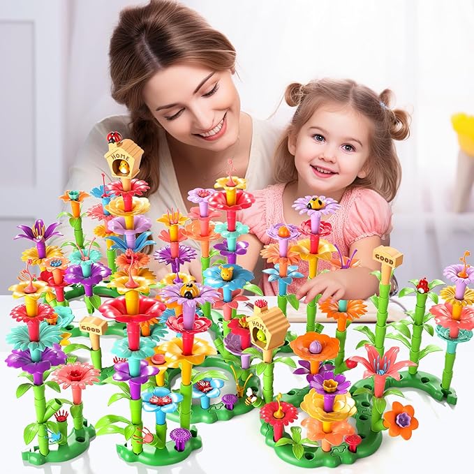 Flower Garden Building Toys for Girls, Educational Activity Preschool Birthday Gifts for 3 4 5 Year Old Girls, Toddler Building Stem Toys for Kids Toddlers Ages 3-5