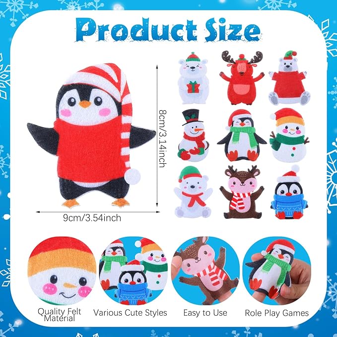 Honoson 60 Pcs Penguin Finger Puppets Set Felt Finger Puppet Bulk 3.94 Inches Figures Assortment for Playtime School Holiday Party Favors